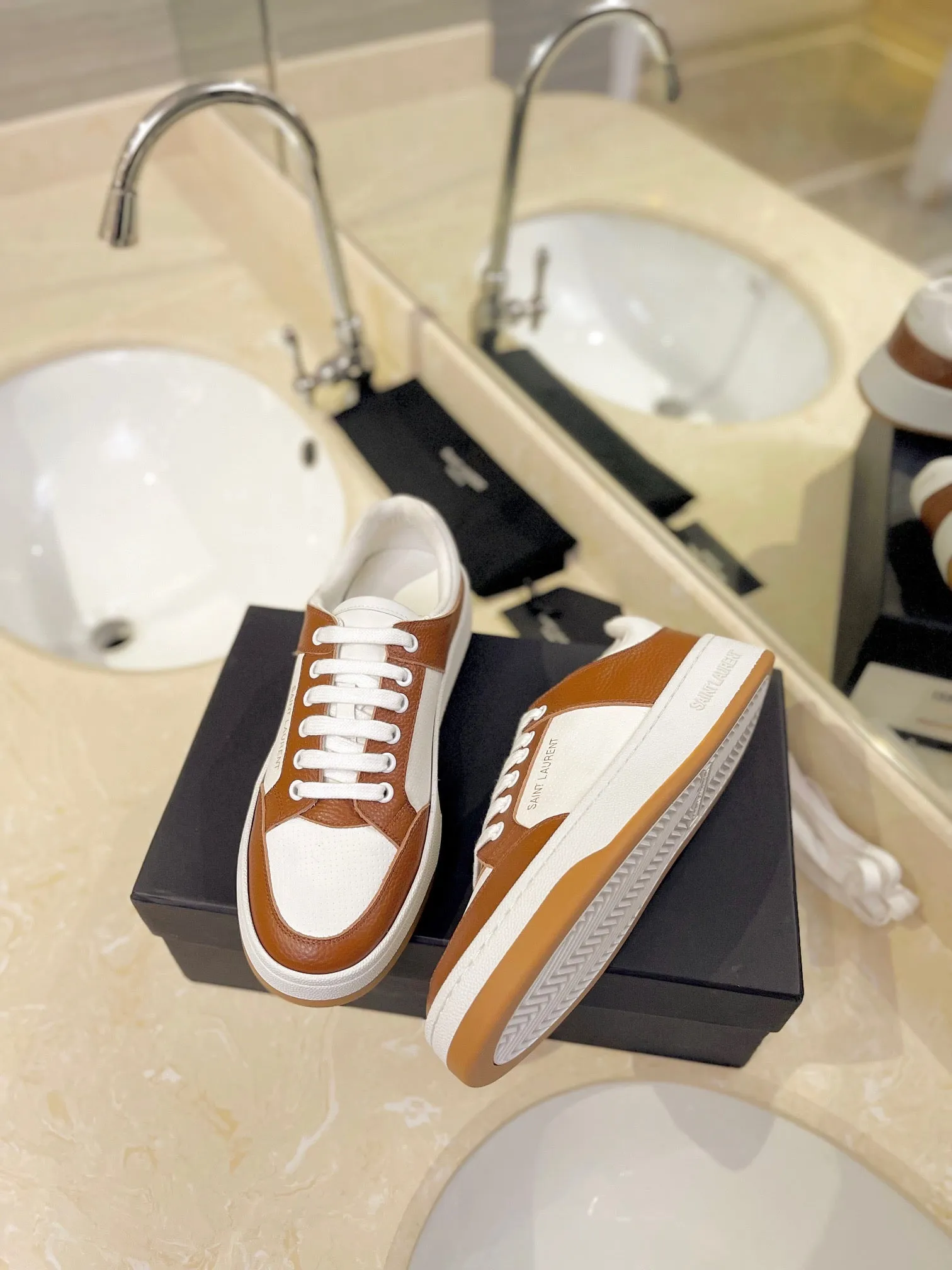 VSL Brown and White Leather Sneakers-166