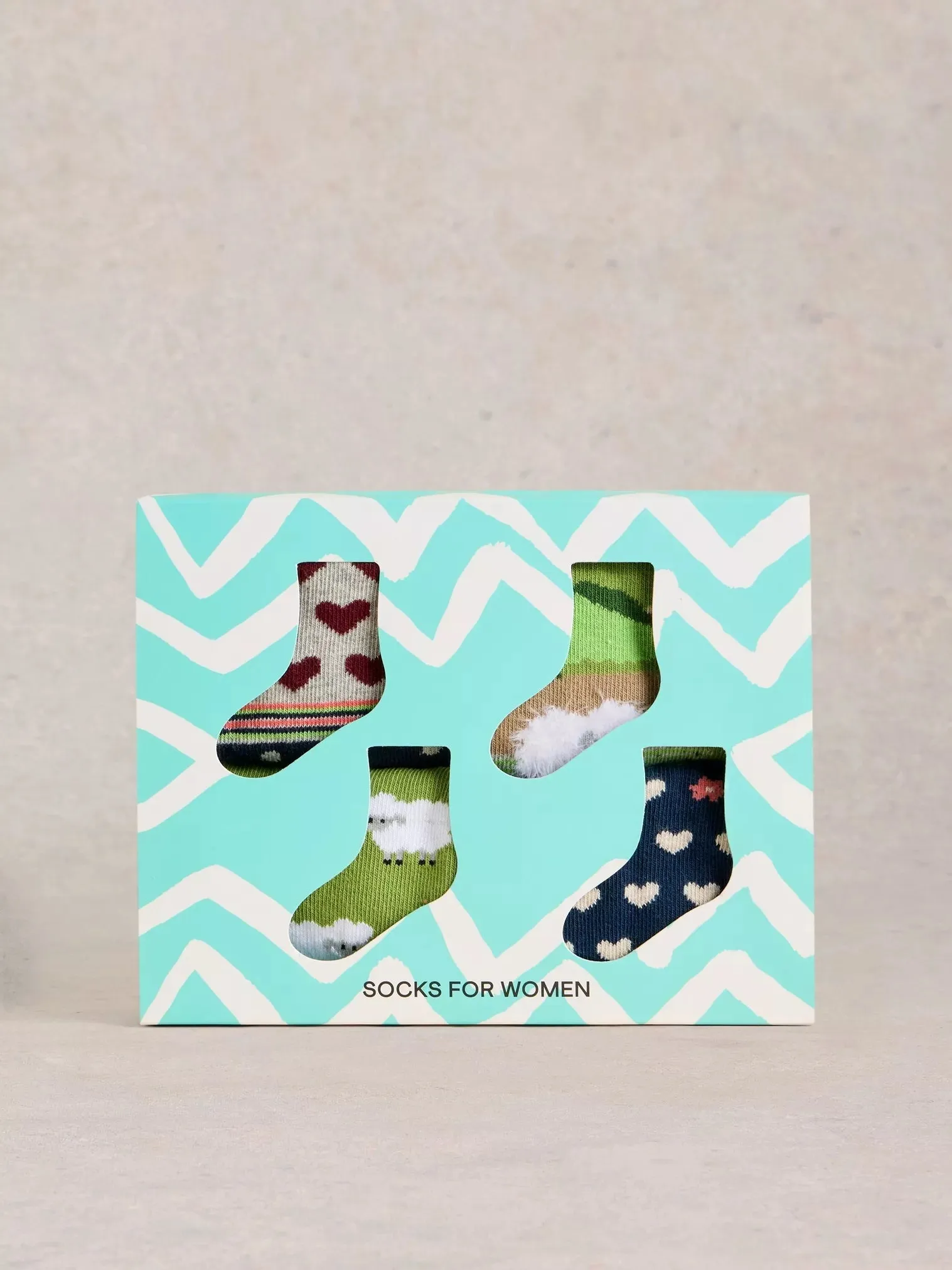 White Stuff 4 PK Counting Sheep Ankle Socks Green MLT