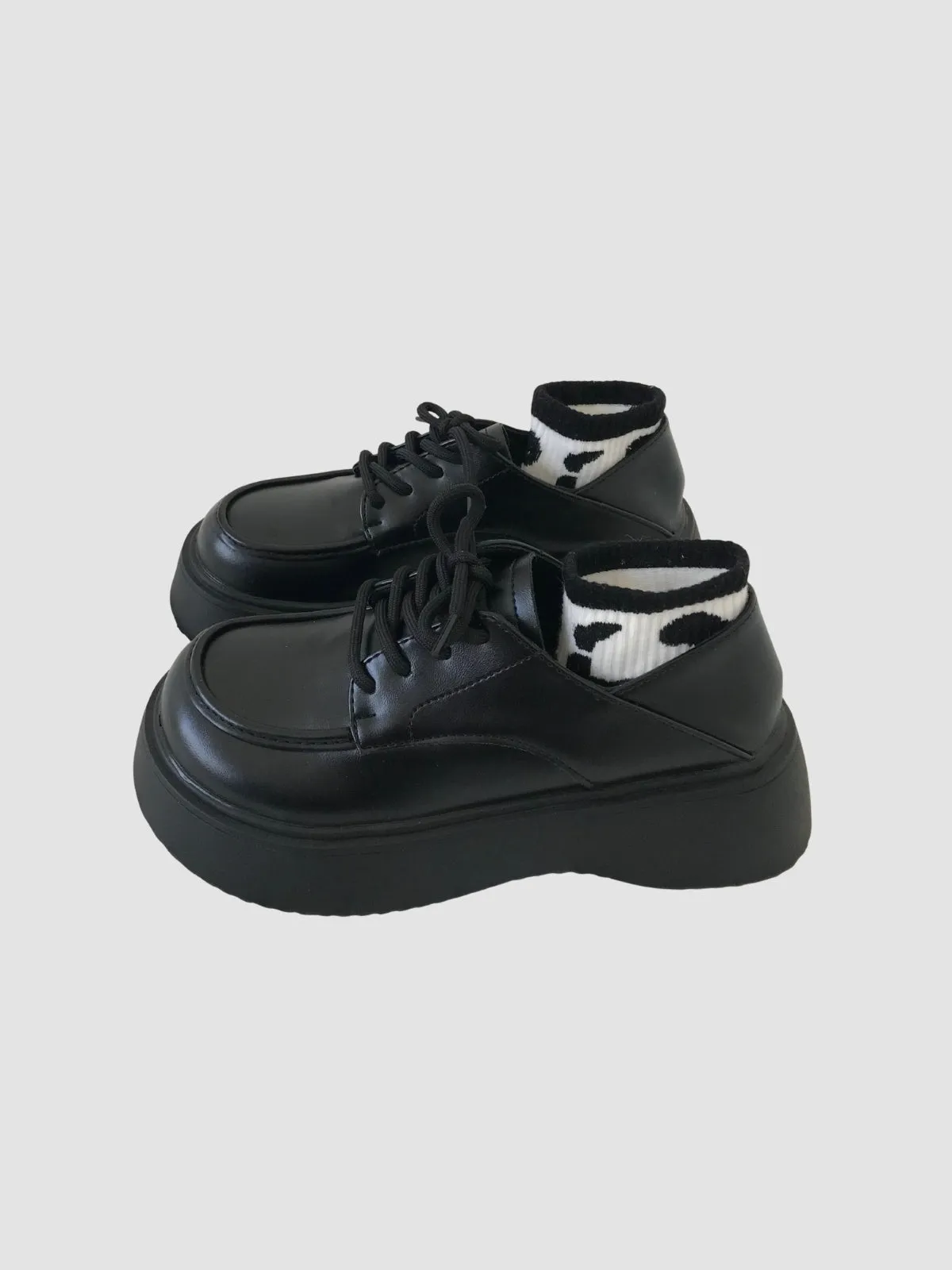 WLS Lace Up Leather Women Loafers Shoes