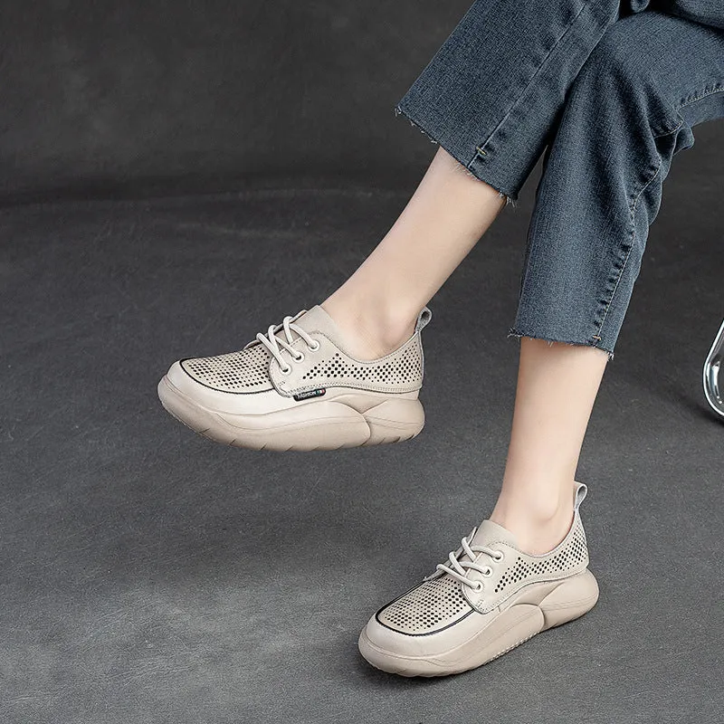 Women Fashion Breathable Hollow Leather Casual Shoes