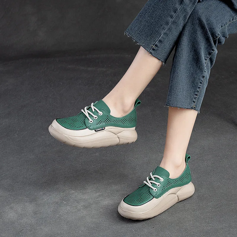 Women Fashion Breathable Hollow Leather Casual Shoes