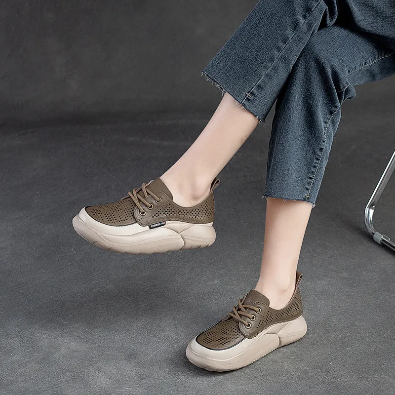 Women Fashion Breathable Hollow Leather Casual Shoes