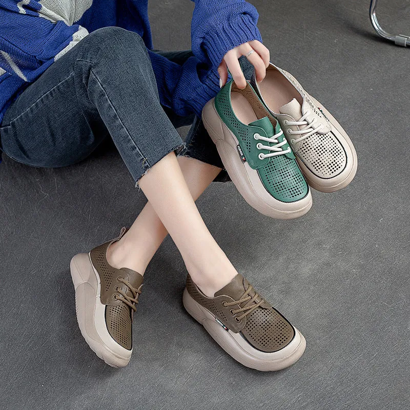 Women Fashion Breathable Hollow Leather Casual Shoes