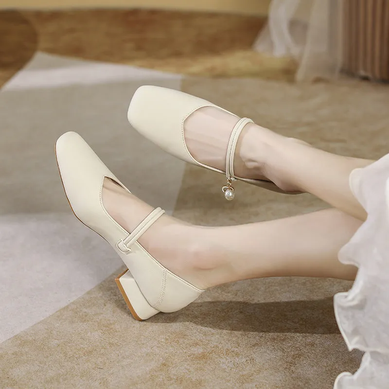 Women Minimalism Leather Chunky Low Block Pumps