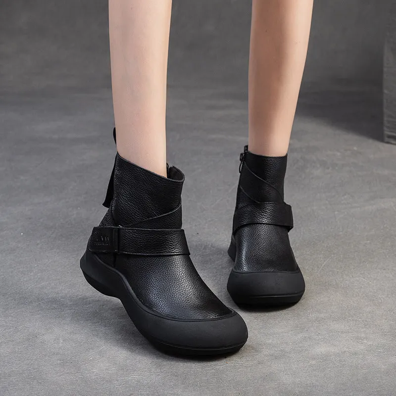 Women Minimalism Solid Leather Furred Ankle Boots