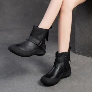 Women Minimalism Solid Leather Furred Ankle Boots