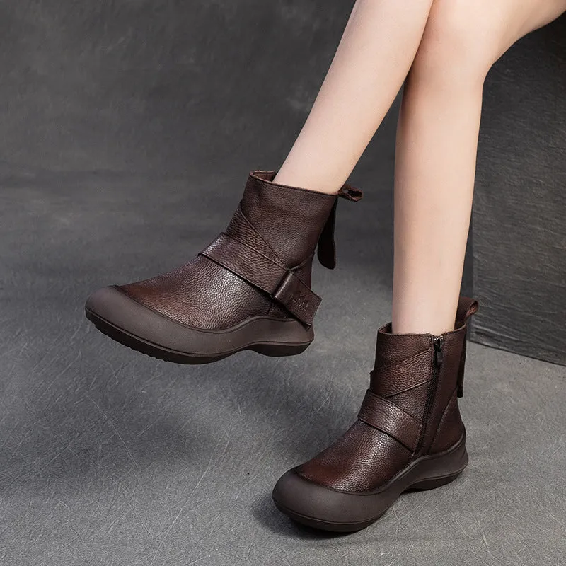 Women Minimalism Solid Leather Furred Ankle Boots