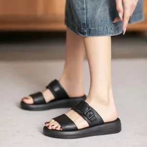 Women Minimalist Leather Soft Casual Slides