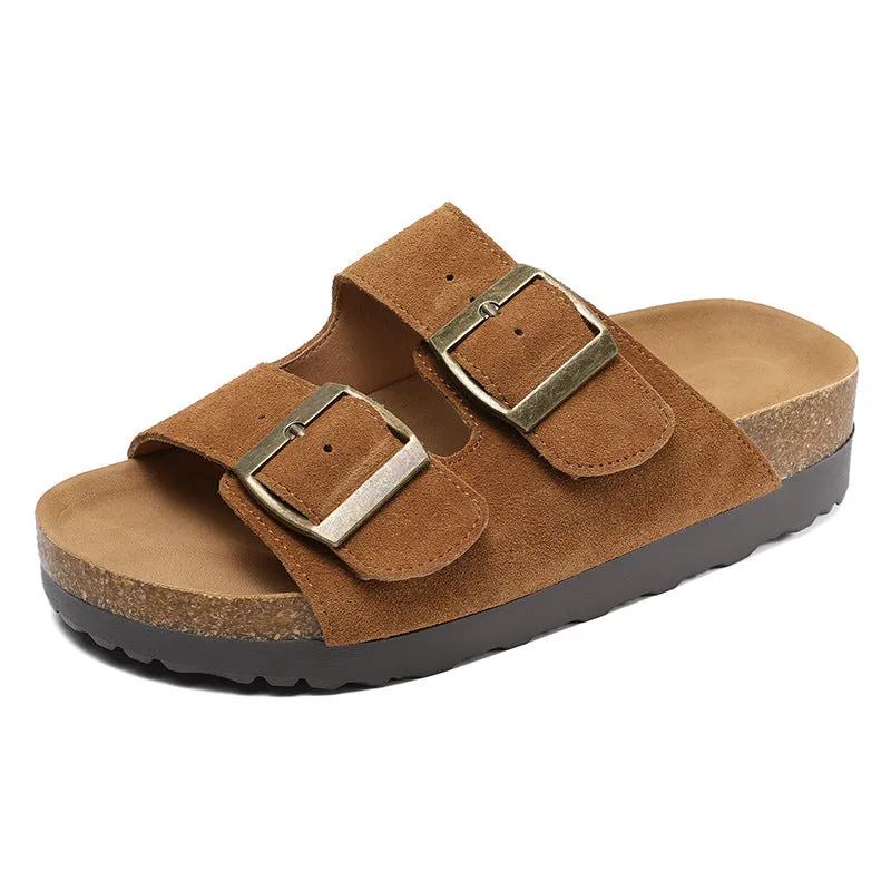 Women Retro Suede Casual Summer Thick Soled Slides