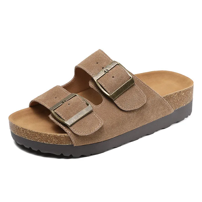 Women Retro Suede Casual Summer Thick Soled Slides