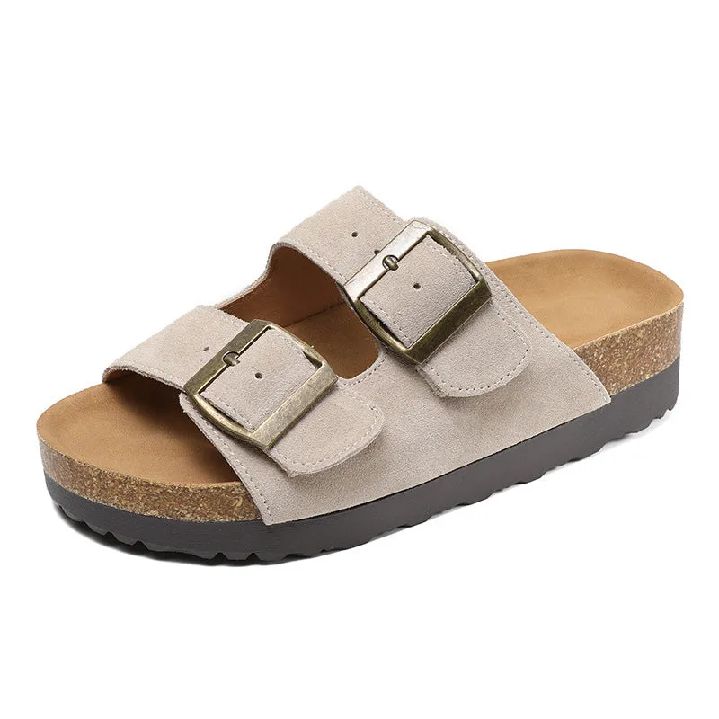 Women Retro Suede Casual Summer Thick Soled Slides