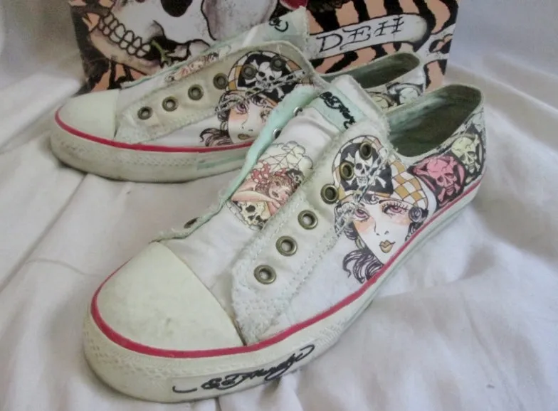 Womens ED HARDY Lowrise Classic WHIFU Shoes Sneaker Trainer 9 WHITE PIRATE