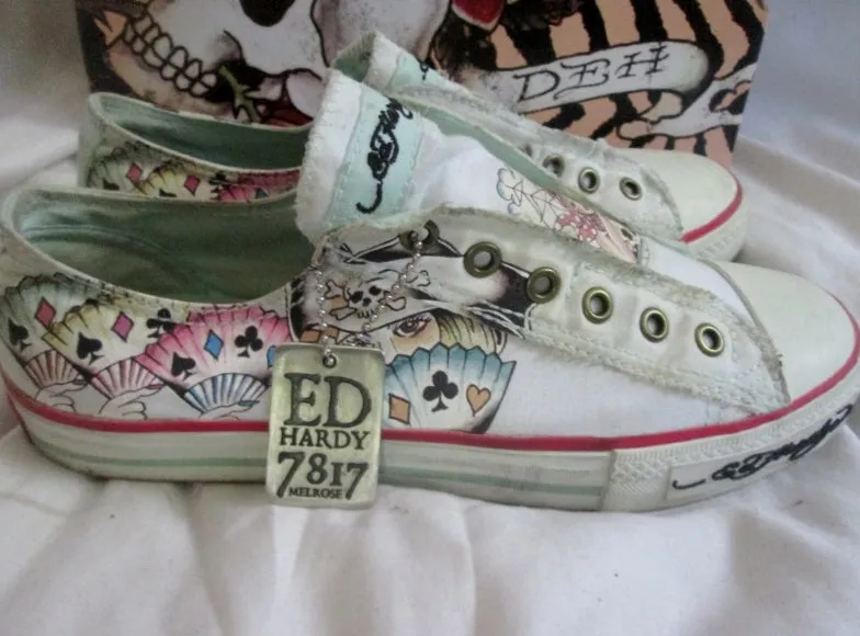 Womens ED HARDY Lowrise Classic WHIFU Shoes Sneaker Trainer 9 WHITE PIRATE