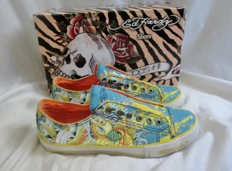 Womens ED HARDY TIEDYE Lowrise Shoes Sneaker Trainer MERMAID KOI 9 TURQUOISE FISH