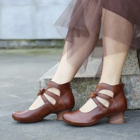 Women's Leather Retro Elegant Chunky Shoes| Gift Shoes