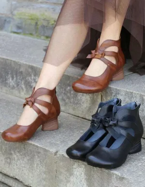 Women's Leather Retro Elegant Chunky Shoes| Gift Shoes