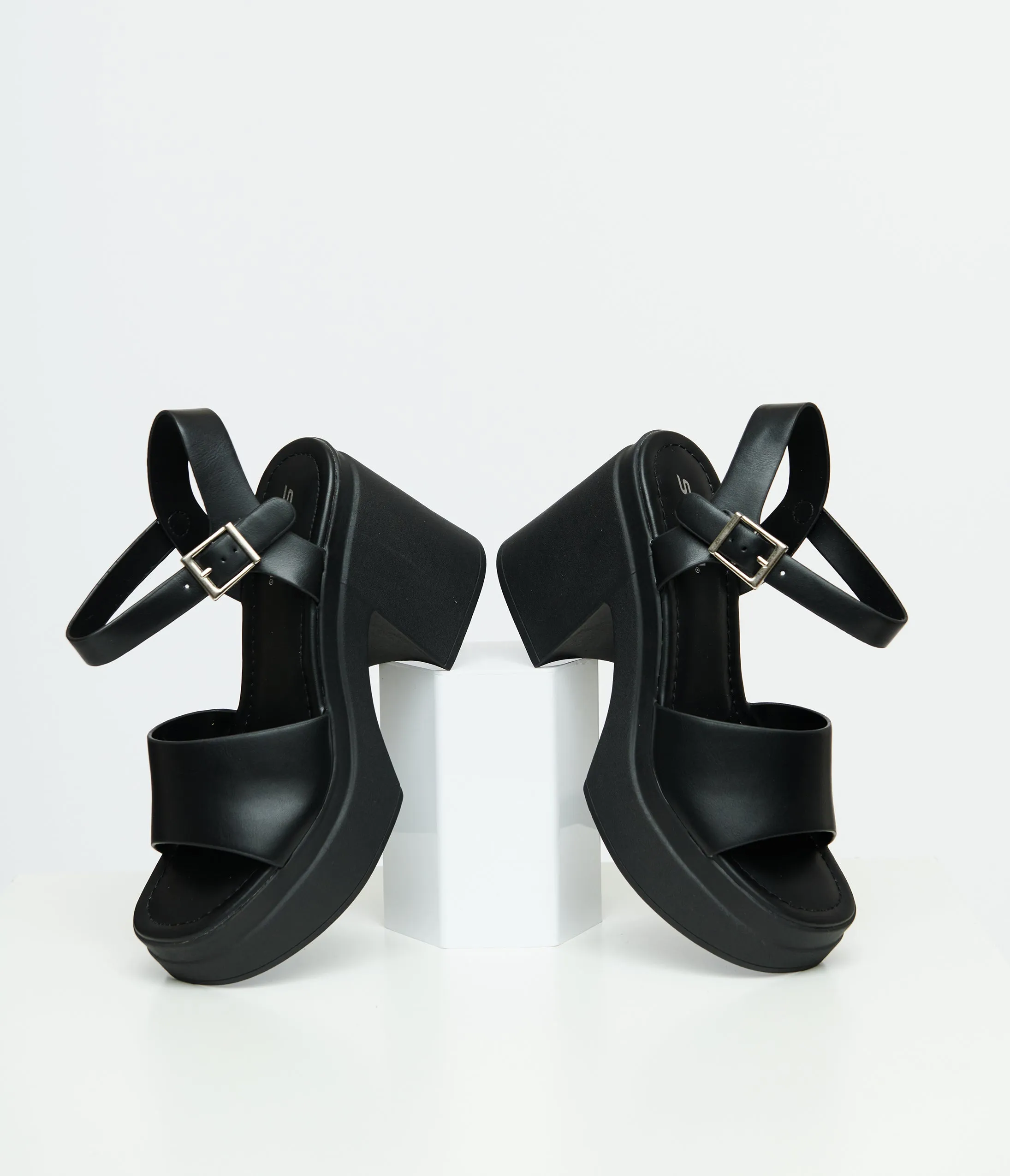 Y2K Black Leatherette Chunky Platform Heels