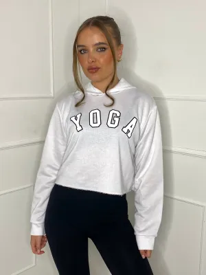 Yoga Print Cropped Hoodie - White