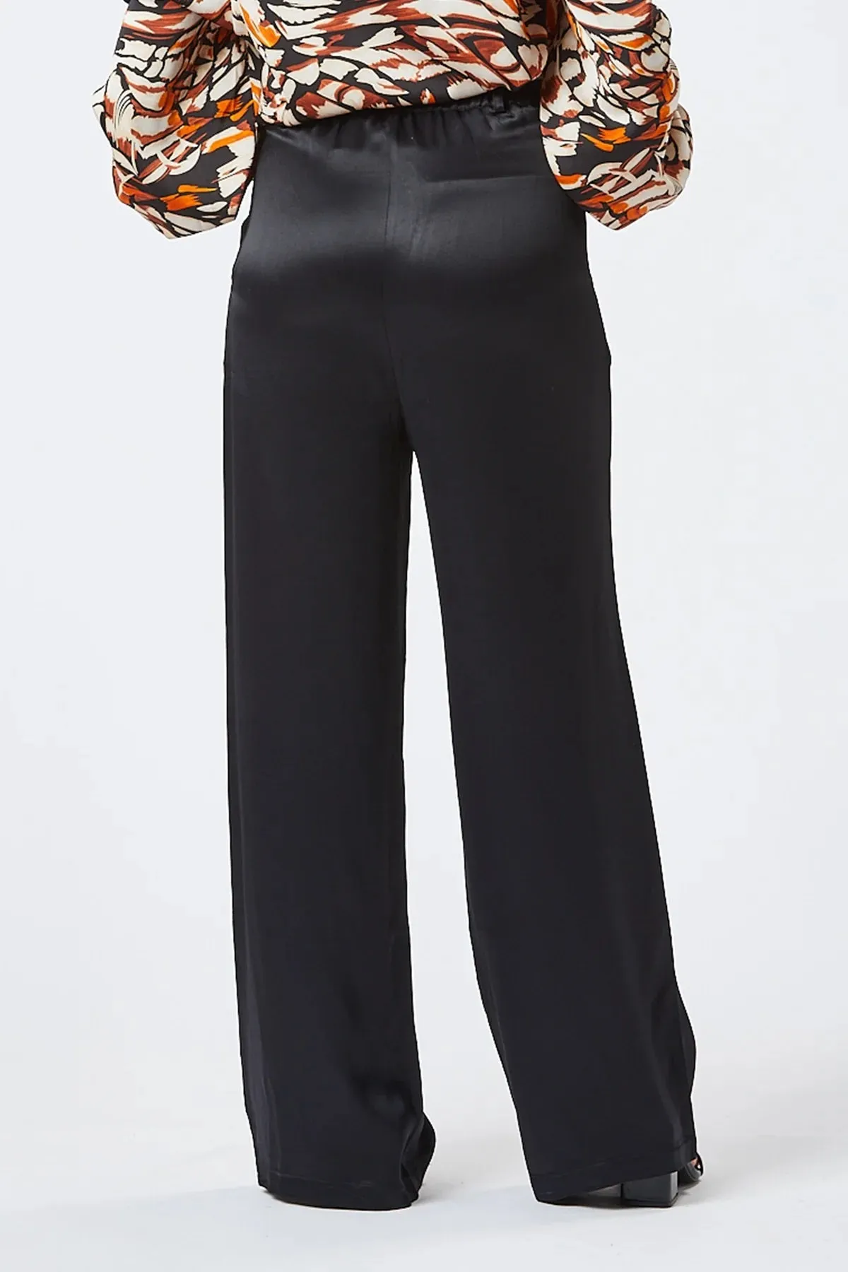 Zibi London Mika Wide Leg Satin Trousers Black